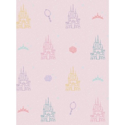 Disney Princesses Castle Pink Yellow Peel & Stick Wallpaper for Girls