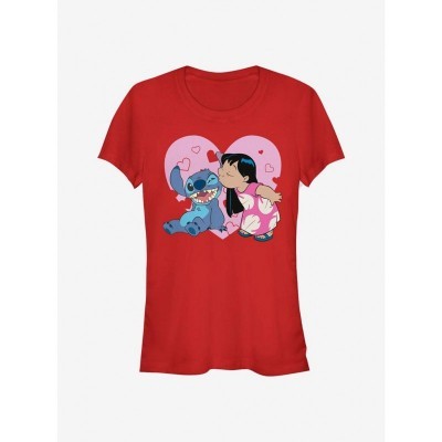 Disney Lilo & Stitch Valentine's Day Kisses Girls T-Shirt - Red