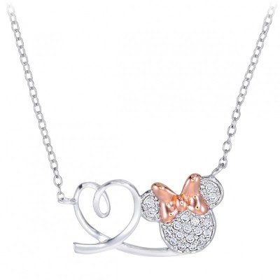 Minnie Mouse Heart Necklace in Sterling Silver with Rose Gold Bow