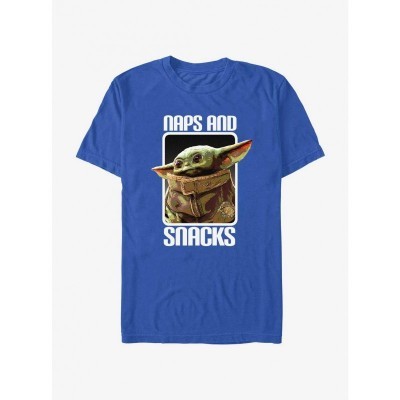 The Mandalorian Grogu Naps and Snacks Lightweight Cotton T-Shirt - Blue Men's