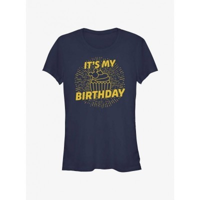 Disney Girls Birthday T-Shirt with Mickey Mouse Cupcake Design - Blue