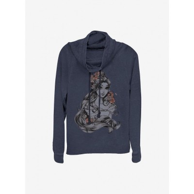 Disney Floral Cowl Neck Top for Girls - Blue Lightweight Sweatshirt
