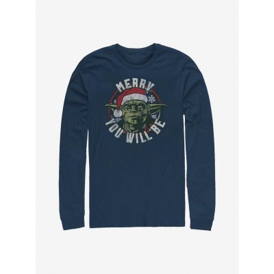 Star Wars Holiday Themed Yoda Long-Sleeve T-Shirt - Navy Blue