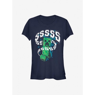 Minecraft Creeper Girls Lightweight Tee - Blue Junior Size