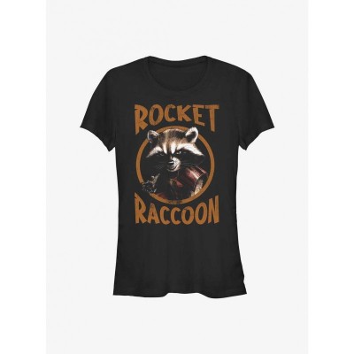 Marvel's Guardians of the Galaxy Rocket Raccoon Girls T-Shirt - Junior Size, Black