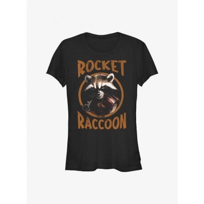 Marvel's Guardians of the Galaxy Rocket Raccoon Girls T-Shirt - Junior Size, Black
