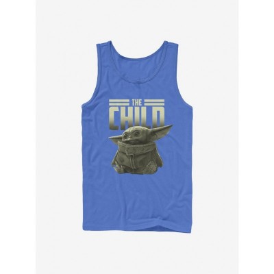 Mandalorian Baby Yoda Title Tank Top - Blue Men's Cotton Tee