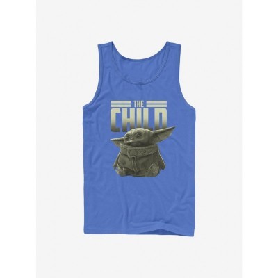 Mandalorian Baby Yoda Title Tank Top - Blue Men's Cotton Tee