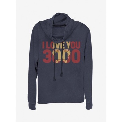 Marvel Girls Avengers Endgame Iron Man Love You 3000 Cowl Neck Top - Blue