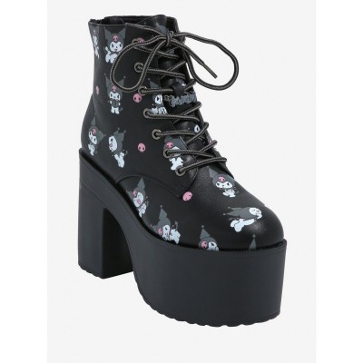 Kuromi Devilishly Cute Lace-Up Platform Boots for Women