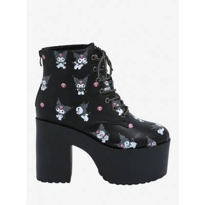 Kuromi Devilishly Cute Lace-Up Platform Boots for Women