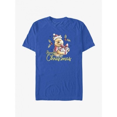 Disney Winnie The Pooh Berry Christmas Blue T-Shirt for Men