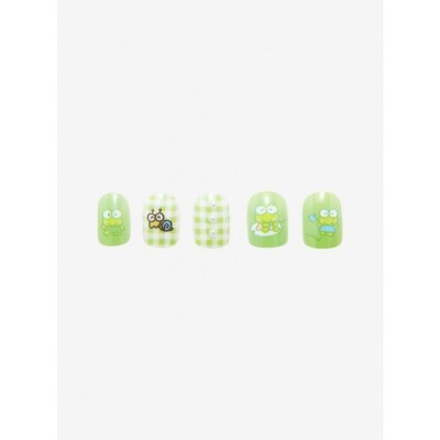 Keroppi Faux Nails Set - 24 Pieces Green Nails with Glue