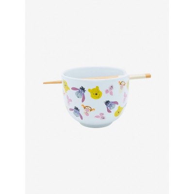 Disney Winnie The Pooh Character Faces Ceramic Ramen Bowl with Bamboo Chopsticks
