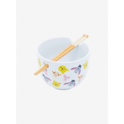 Disney Winnie The Pooh Character Faces Ceramic Ramen Bowl with Bamboo Chopsticks