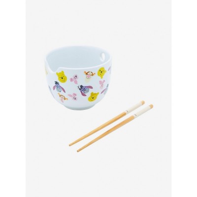 Disney Winnie The Pooh Character Faces Ceramic Ramen Bowl with Bamboo Chopsticks