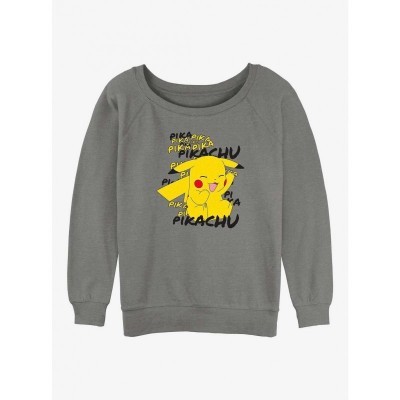 Pokemon Pikachu Joke Themed Slouchy Sweatshirt for Girls - Grey