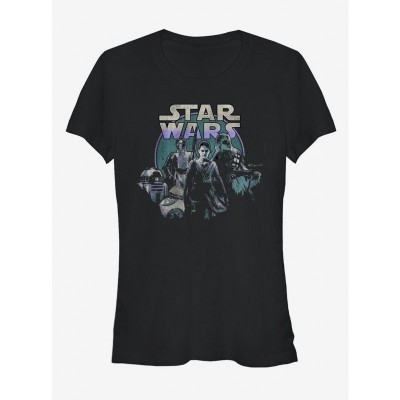 Star Wars The Force Awakens Rey and Droids Graphic Tee for Girls - Black
