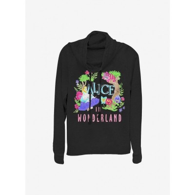Disney Alice In Wonderland Neon Cowl Neck Top - Lightweight Black Girls Sweatshirt