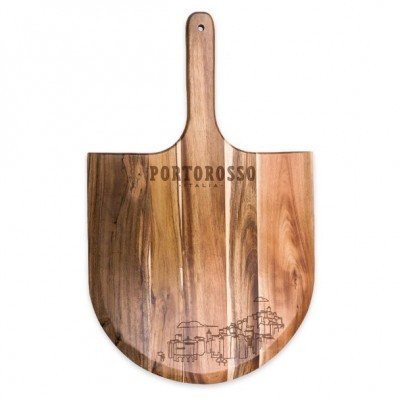 Luca-Inspired Acacia Wood Pizza Peel with Beveled Edge and Portorosso Etching