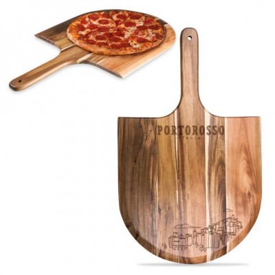 Luca-Inspired Acacia Wood Pizza Peel with Beveled Edge and Portorosso Etching