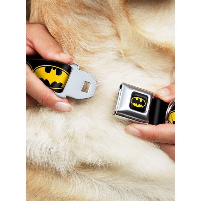 DC Comics Justice League Bat Signal Pet Collar with Black and Yellow Seatbelt Buckle
