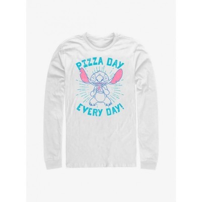 Disney Lilo & Stitch Every Day Pizza Themed Long Sleeve T-Shirt - Men's White