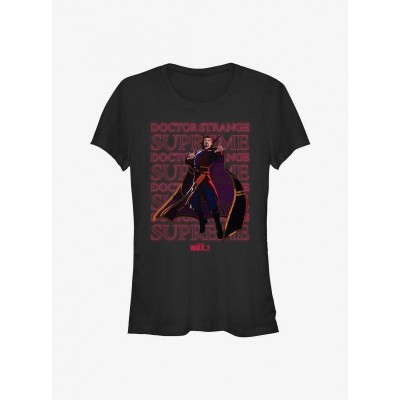 Marvel Girls Supreme Text Stack T-Shirt - Black