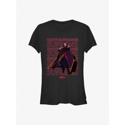 Marvel Girls Supreme Text Stack T-Shirt - Black