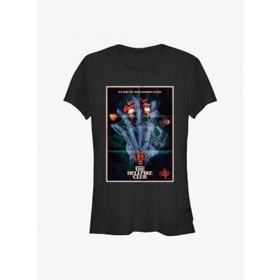 Stranger Things Butcher Billy Hellfire Club T-Shirt for Girls - Black