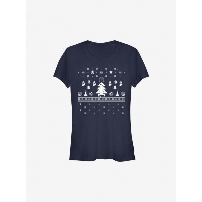 Super Mario White Christmas Tee for Girls - Blue Junior Size